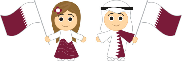 Qatar National Day Kids children vector with flag