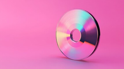 Shiny compact disc or dvd reflecting light on soft pink background featuring glossy surface and circular pattern for technology-themed designs, retro media concepts, and digital storage illustrations
