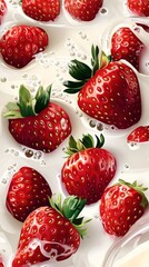 Fresh strawberries suspended in a creamy milk swirl.