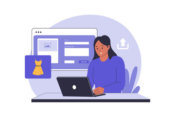 Product Upload to Marketplace Illustration for E-commerce Business and Online Store Management. Illustration for websites, landing pages, mobile apps, posters and banners