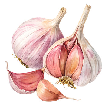 Watercolor Garlic cloves on isolated transparent background