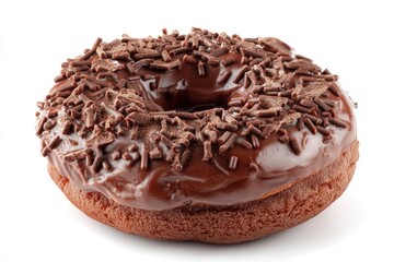 Chocolate Donut with Sprinkles Isolated on White Background Sweet Treat