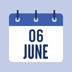 6 June Calendar, Isolated Vector Calendar.