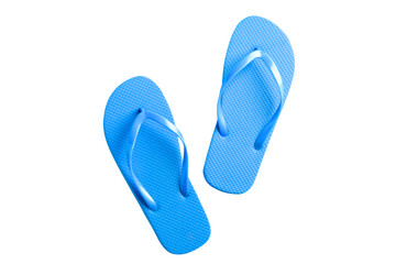 Blue flip flops ideal for beach trips and summer outings, isolated on white, PNG