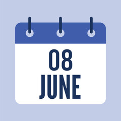 8 June Calendar, Isolated Vector Calendar.