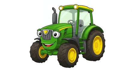 Animated green tractor character
