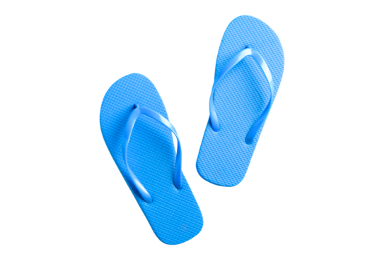 Blue flip flops ideal for beach trips and summer outings, isolated on white, PNG
