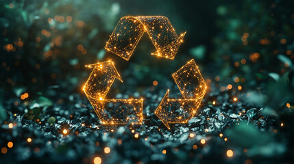 Green recycle symbol icon on a sleek green background with motion lines symbolizes eco-friendly office practices and the importance of recycling and waste sorting in professional environments