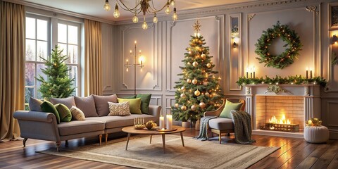 Cozy Christmas Living Room, Holiday Decor, Warm Atmosphere