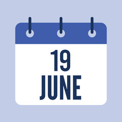 19 June Calendar, Isolated Vector Calendar.