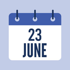 23 June Calendar, Isolated Vector Calendar.