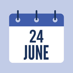 24 June Calendar, Isolated Vector Calendar.