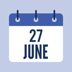 27 June Calendar, Isolated Vector Calendar.
