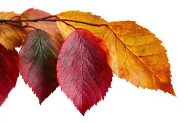 Fototapeta premium Colorful Autumn Leaves on Branch with Red Yellow and Green Tones