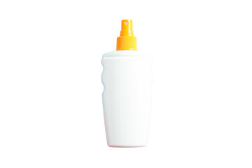 Sunscreen bottle ready for skin care on summer vacation trips, isolated on white, PNG