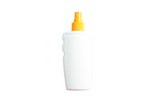 Sunscreen bottle ready for skin care on summer vacation trips, isolated on white, PNG