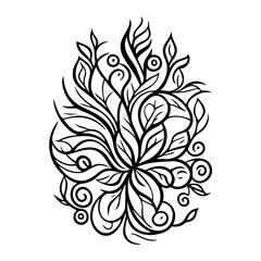 Ornate Botanical Design, Black and White Vector