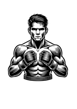 Vintage boxer, old man vector, box
