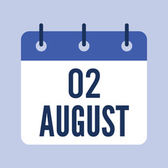 2 August Calendar, Isolated Vector Calendar.