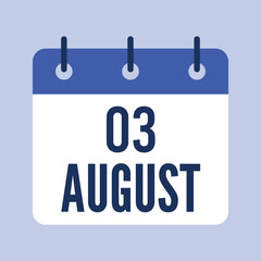 3  August Calendar, Isolated Vector Calendar.