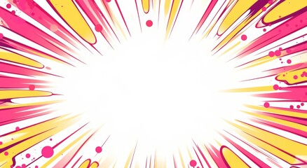 Obraz premium Pop art colorful border frame with red and pink stripes and dots, empty speech bubble on white background