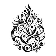 Black Floral Ornament on White Isolated Backdrop