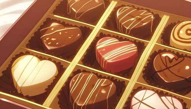 Close up Chocolate Gift Boxes. Anime Style.	