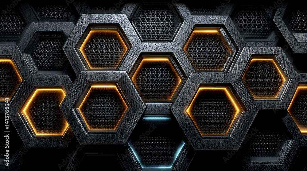 Poster futuristic hexagonal abstract background symbolizes innovation structure and connectivity with honey