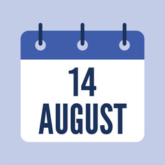 14 August Calendar, Isolated Vector Calendar.