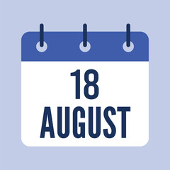 18 August Calendar, Isolated Vector Calendar.