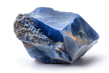 Studying Single Blue Kyanite Crystal on White Background for Mineralogy