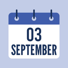 3 September Calendar, Isolated Vector Calendar.