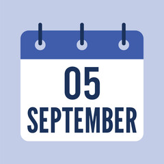 5 September Calendar, Isolated Vector Calendar.