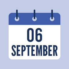 6 September Calendar, Isolated Vector Calendar.