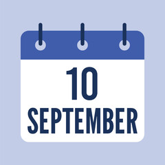 10 September Calendar, Isolated Vector Calendar.