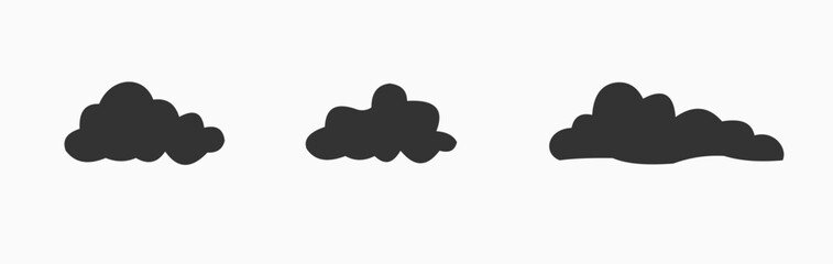 Cloud icon set. Simple cloudy shapes. Cartoon white puffy, fluffy and cumulus clouds in blue sky. Abstract comic weather elements. Cloud Vector Stock Collection