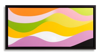 Obraz premium Abstract art with black frame, wavy lines in orange, pink, yellow, green, white, and purple