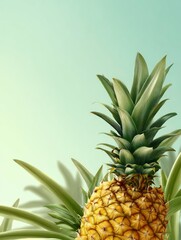 Obraz premium Pineapple Close-up with Green Leaves Against a Soft Background