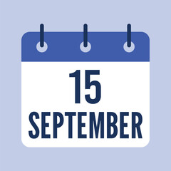 15 September Calendar, Isolated Vector Calendar.