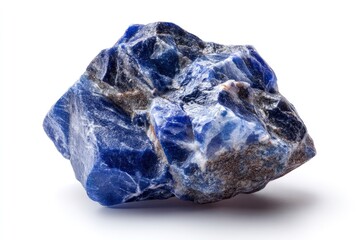 Fototapeta premium Sodalite Stone Specimen Closeup Displaying Deep Blue Hue and Rough Texture