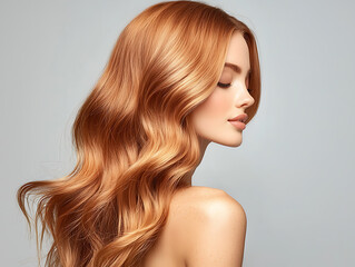 Fototapeta premium Hair styling techniques for red hair indoor studio portrait photography soft lighting close-up view beauty concept