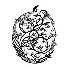 Abstract Foliage Swirl in Graphic Art Composition