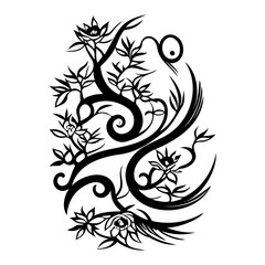 Elegant Floral Swirl Composition Monochrome Design