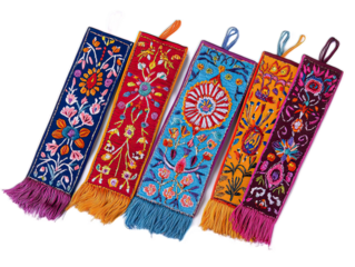 Handcrafted Embroidered Fabric Bookmarks with Colorful Designs
