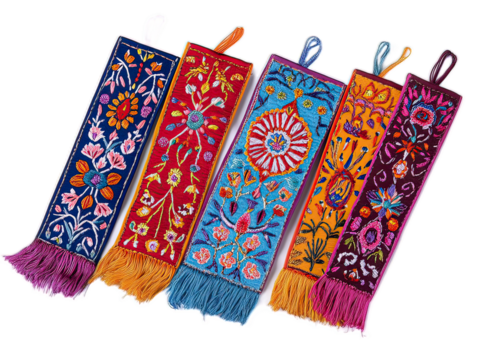 Handcrafted Embroidered Fabric Bookmarks with Colorful Designs