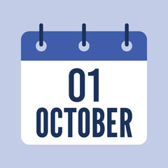 1 October Calendar, Isolated Vector Calendar.