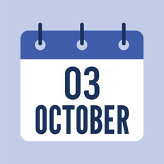 3 October Calendar, Isolated Vector Calendar.