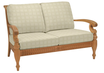 A classic, comfortable leather sofa and armchair, vintage furniture pieces, are isolated on a white...