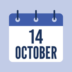 14 October Calendar, Isolated Vector Calendar.