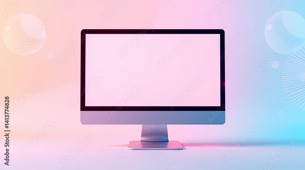 Poster modern computer monitor in a vibrant, soft color gradient.